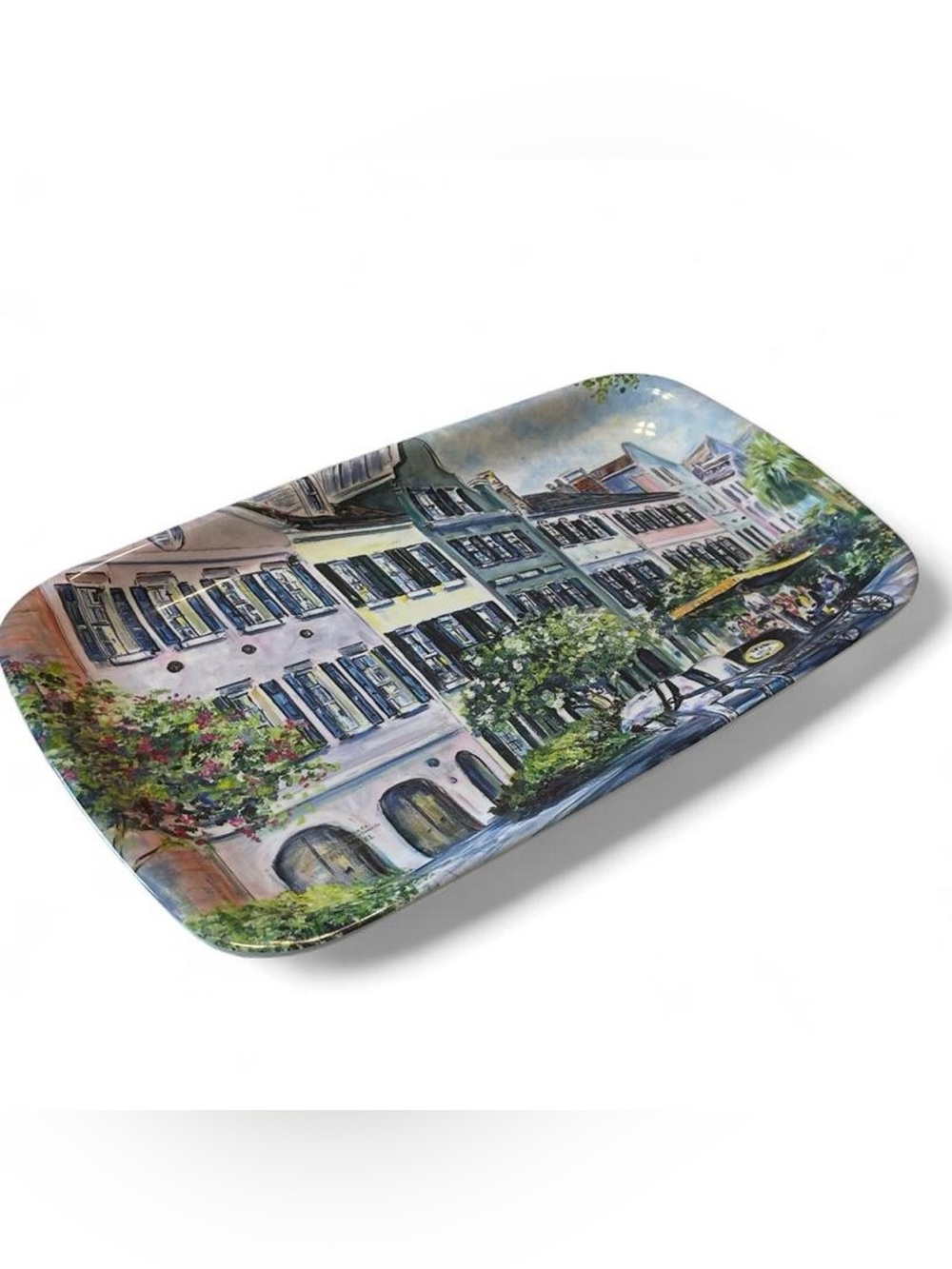 Pimpernel Vintage Melamine City Street Houses Colorful Rectangular Serving Tray